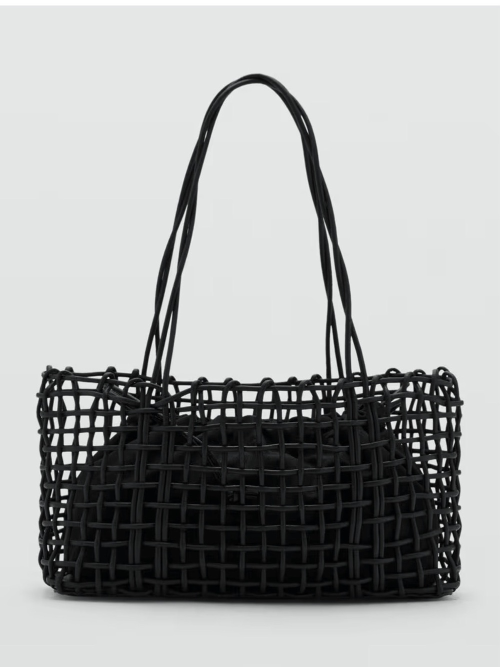 MANGO Black Woven Leather Purse Bag